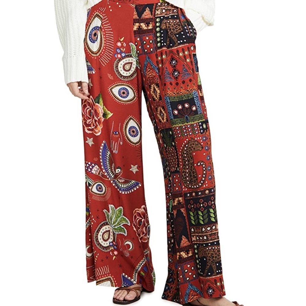 Farm Rio RARE Mystic printed wide leg pants  boho tribal ethnic festival rave